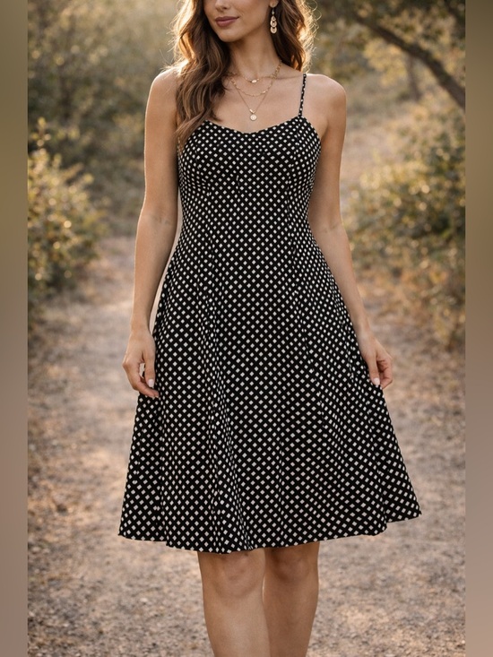 Evan Picone Dresses & Skirts - Black & White Polka Dot A-Line Dress Spaghetti Strap Knee Length Size Small